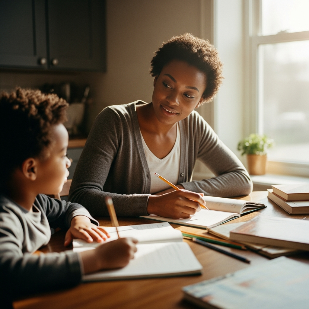A tutor helping a child with homework